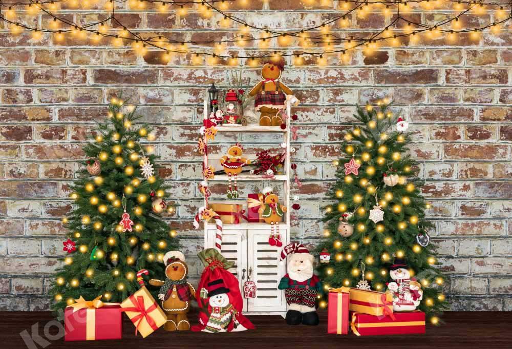 Kate Weihnachten Ziegelwand Hintergrund Bäume Geschenke von Emetselch - Kate Backdrop.de