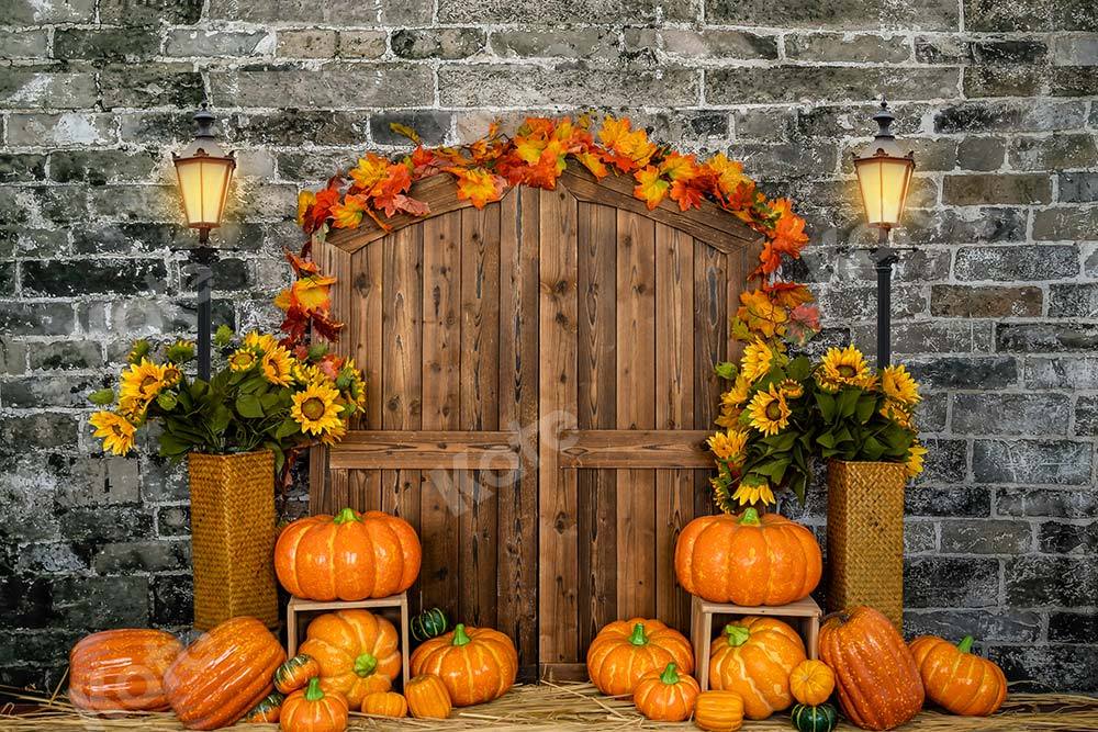 Kate Herbst Kürbis Hintergrund Backstein Scheunentor von Emetselch - Kate Backdrop.de