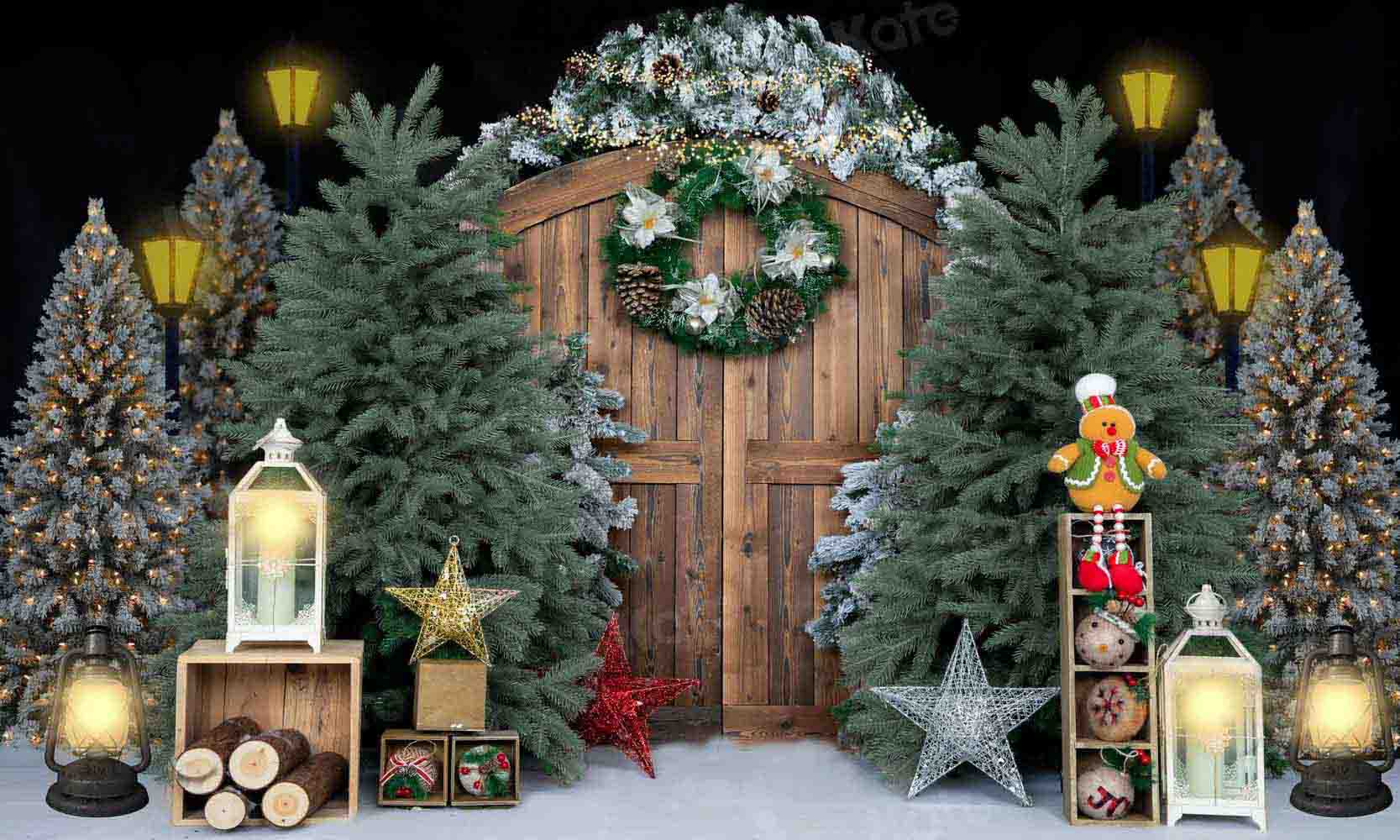 Kate Weihnachten Bäume Hintergrund Kranz Scheunentor von Emetselch - Kate Backdrop.de