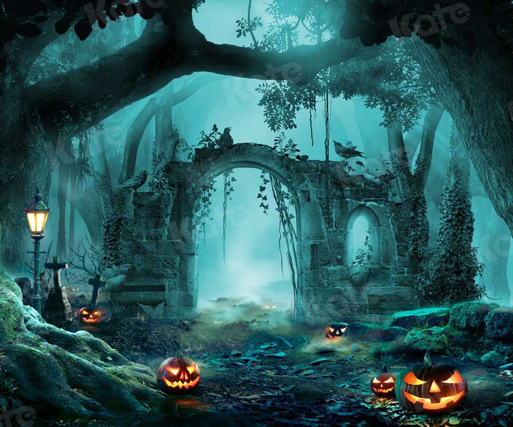 Kate Herbst Kürbis Hintergrund Wald für Fotografie Halloween - Kate Backdrop.de