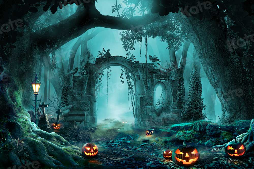 Kate Herbst Kürbis Hintergrund Wald für Fotografie Halloween - Kate Backdrop.de