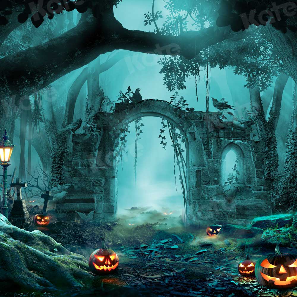 Kate Herbst Kürbis Hintergrund Wald für Fotografie Halloween - Kate Backdrop.de