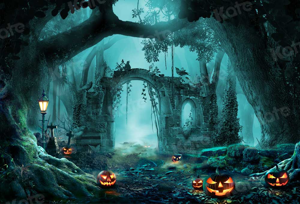 Kate Herbst Kürbis Hintergrund Wald für Fotografie Halloween - Kate Backdrop.de