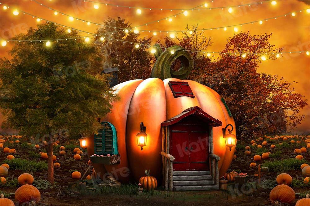 Kate Herbst Kürbis Hintergrund Halloween Lichter für Fotografie - Kate Backdrop.de
