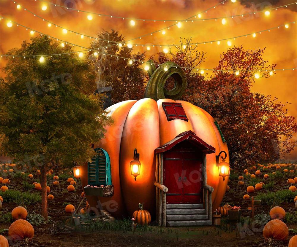 Kate Herbst Kürbis Hintergrund Halloween Lichter für Fotografie - Kate Backdrop.de