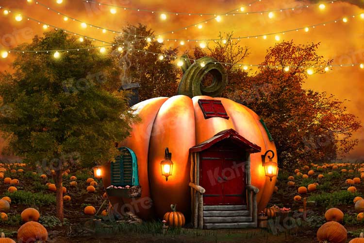 Kate Herbst Kürbis Hintergrund Halloween Lichter für Fotografie - Kate Backdrop.de