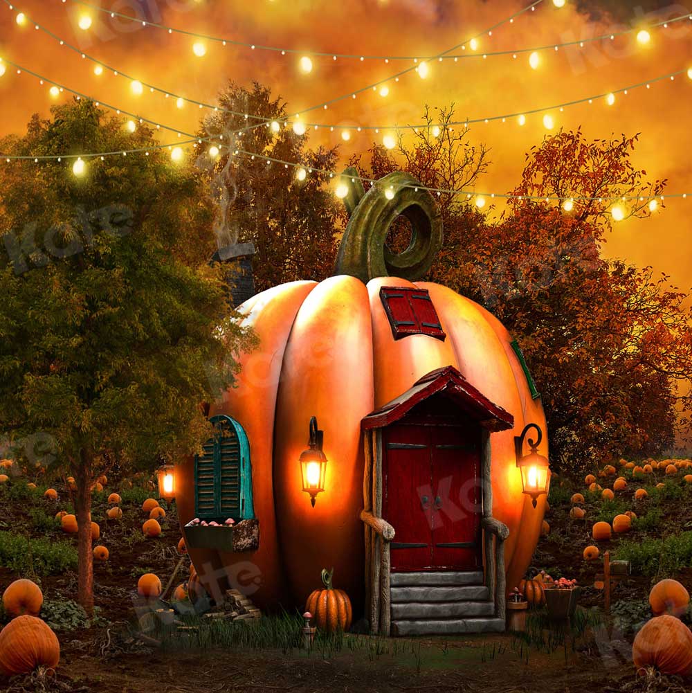 Kate Herbst Kürbis Hintergrund Halloween Lichter für Fotografie - Kate Backdrop.de