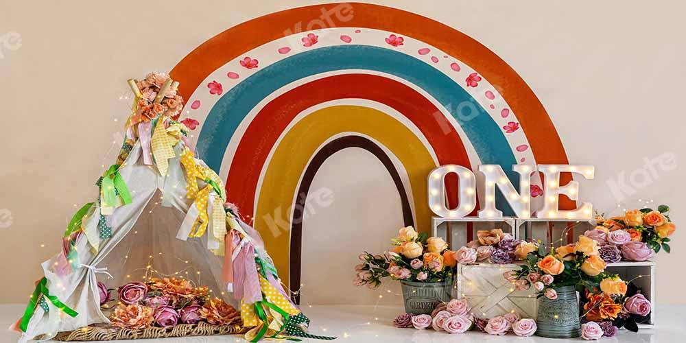 Kate Boho Regenbogen Hintergrund Geburtstag Cake Smash von Emetselch - Kate Backdrop.de