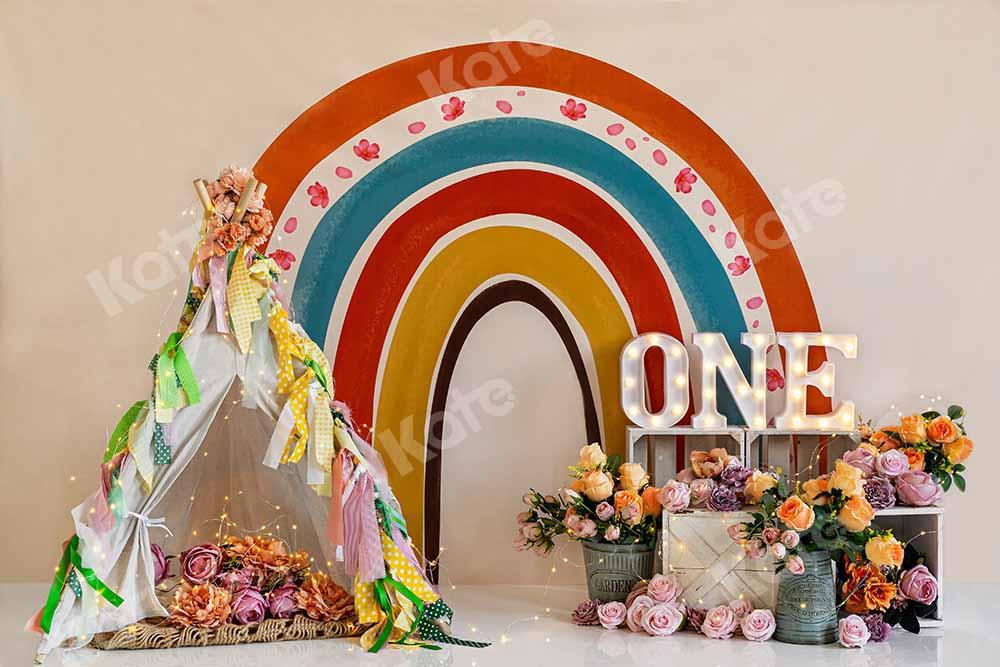 Kate Boho Regenbogen Hintergrund Geburtstag Cake Smash von Emetselch - Kate Backdrop.de
