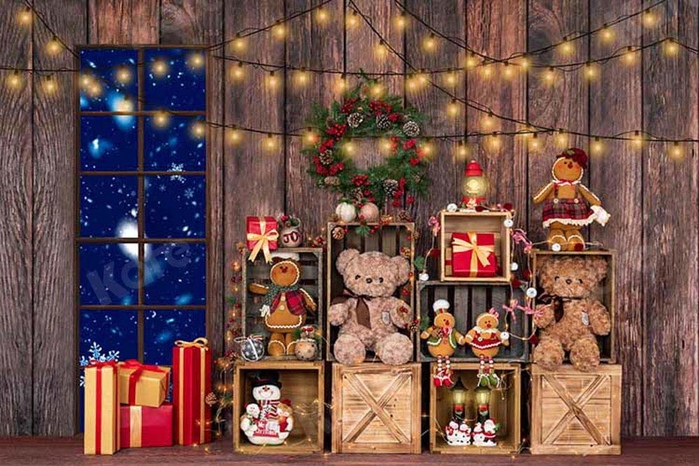Kate Weihnachten Geschenk Winter Holz Hintergrund Fenster von Emetselch - Kate Backdrop.de