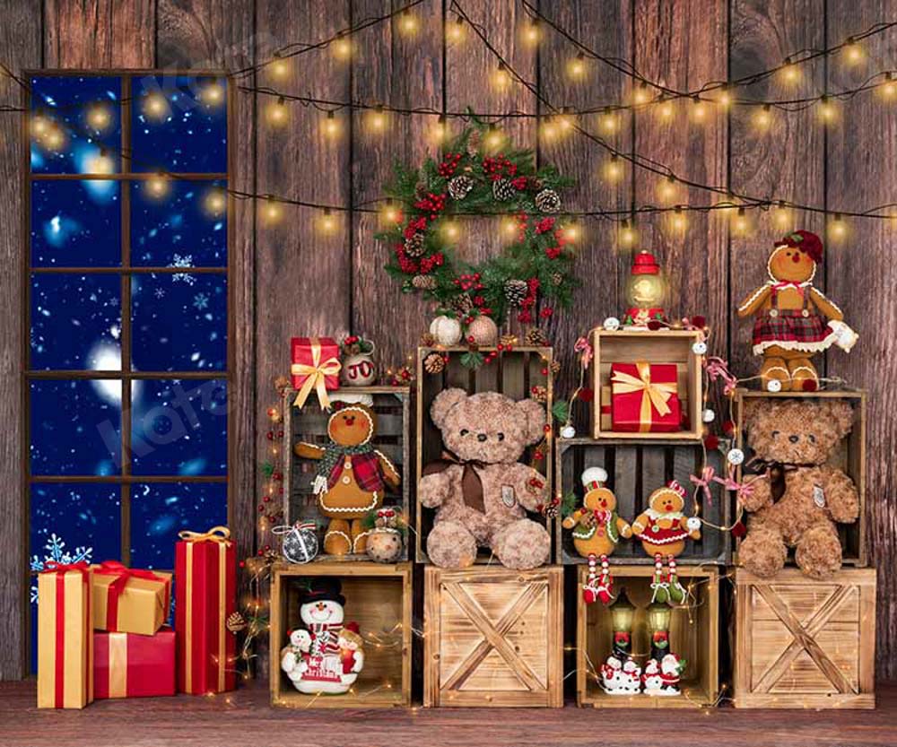 Kate Weihnachten Geschenk Winter Holz Hintergrund Fenster von Emetselch - Kate Backdrop.de