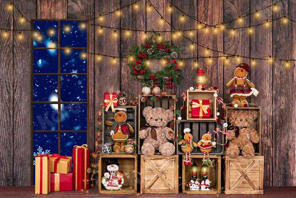 Kate Weihnachten Geschenk Winter Holz Hintergrund Fenster von Emetselch - Kate Backdrop.de