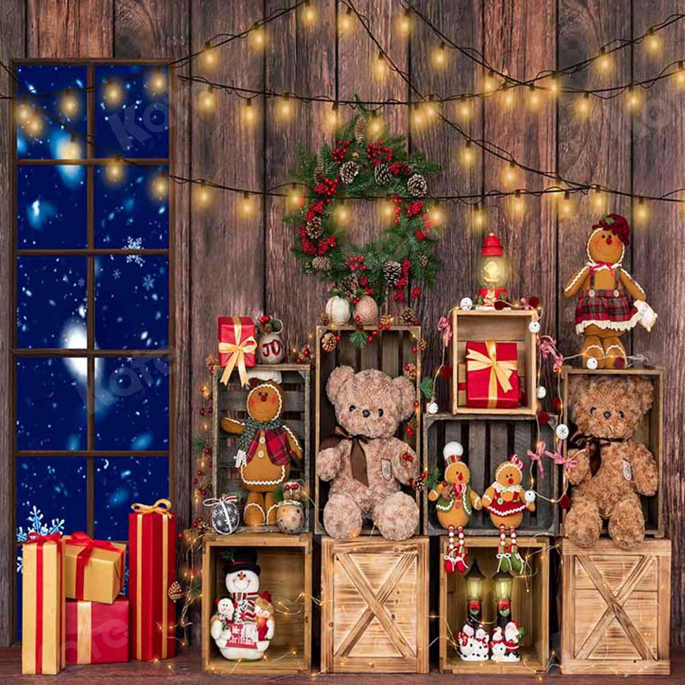 Kate Weihnachten Geschenk Winter Holz Hintergrund Fenster von Emetselch - Kate Backdrop.de