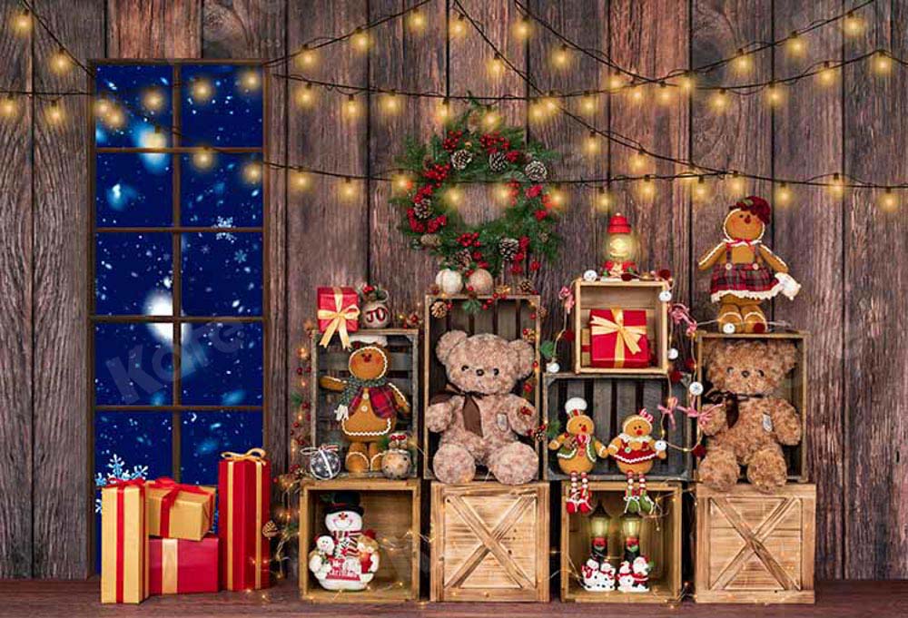 Kate Weihnachten Geschenk Winter Holz Hintergrund Fenster von Emetselch - Kate Backdrop.de