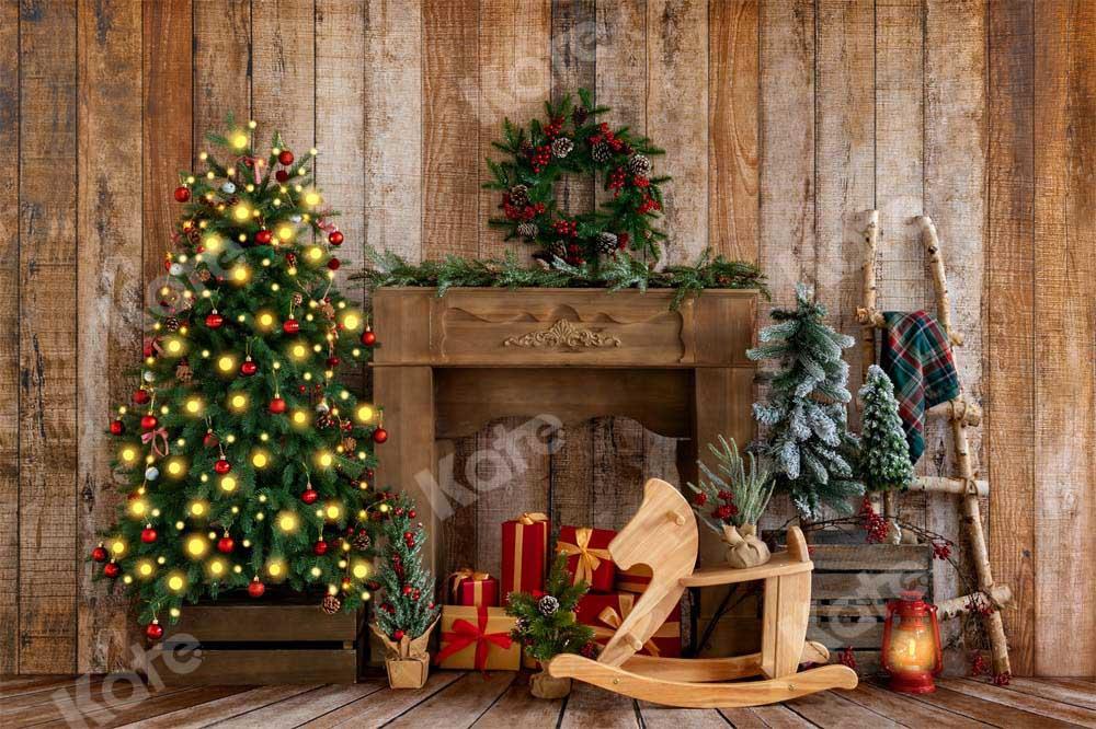 Kate Weihnachten Pferde Hintergrund Kranz Holz von Emetselch - Kate Backdrop.de