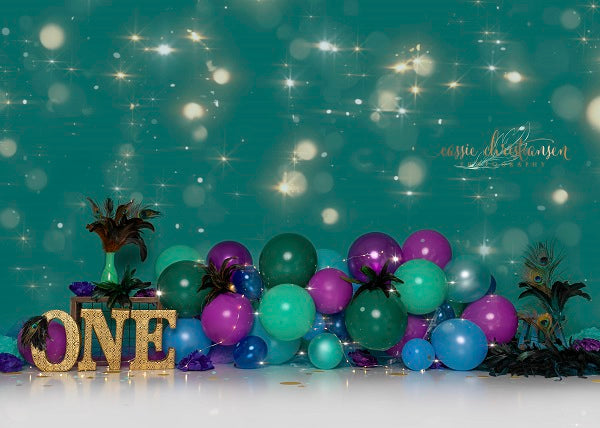 Glitzer Lichtpunkte Kieferngrün Luftballons Hintergrund