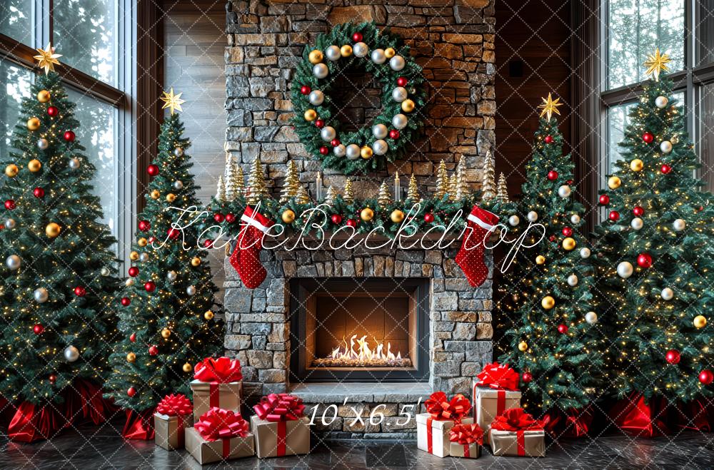 Kate Weihnachten Kamin Weihnachtsbaum Kranz Hintergrund Entworfen von Mini MakeBelieve - Kate Backdrop.de