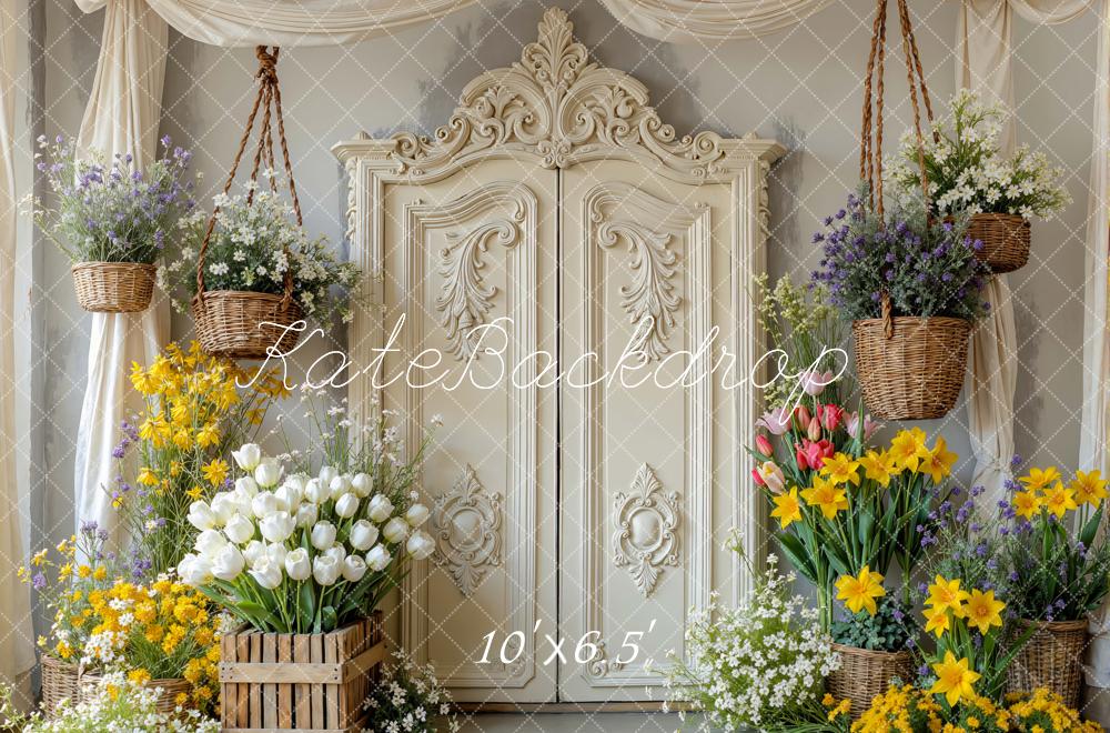 Kate Frühling Blumen Tür Creme Hintergrund Entworfen von Mini MakeBelieve - Kate Backdrop.de
