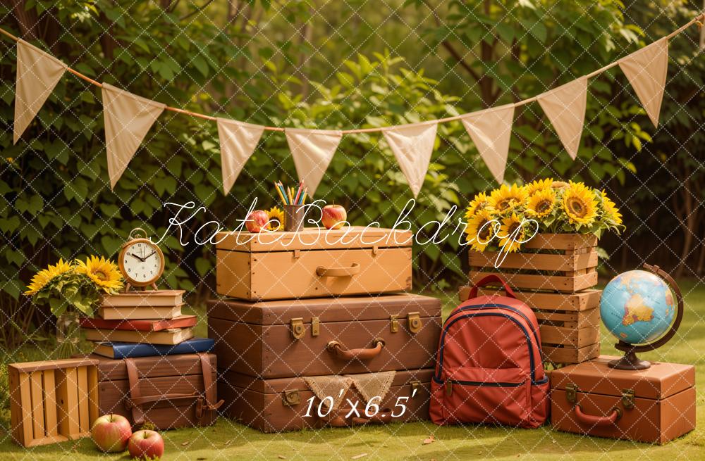 Kate Zurück zur Schule/Abschluss Draußen Sonnenblume Globus Hintergrund Entworfen von Emetselch - Kate Backdrop.de