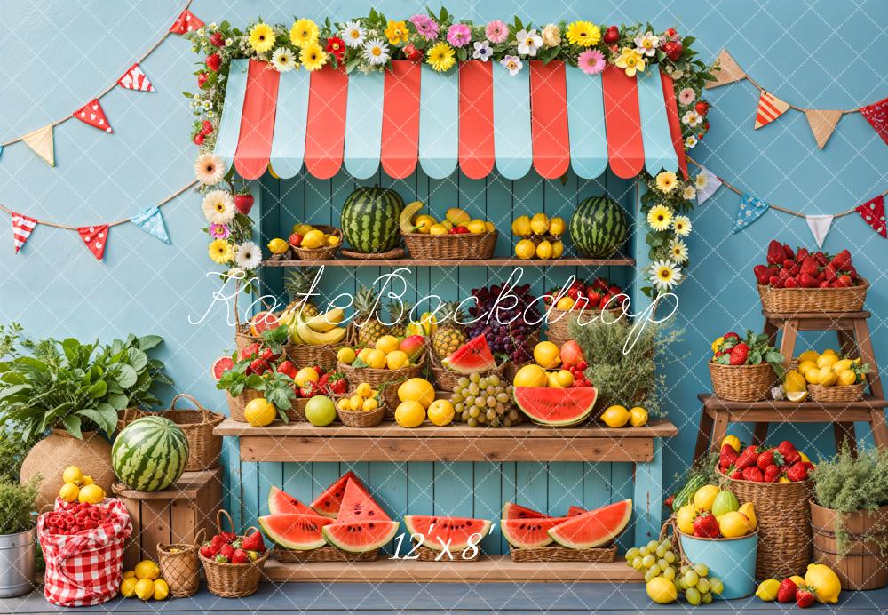 Kate Sommer Marktstand Früchte Bunt Fleece Hintergrund Entworfen von Emetselch - Kate Backdrop.de