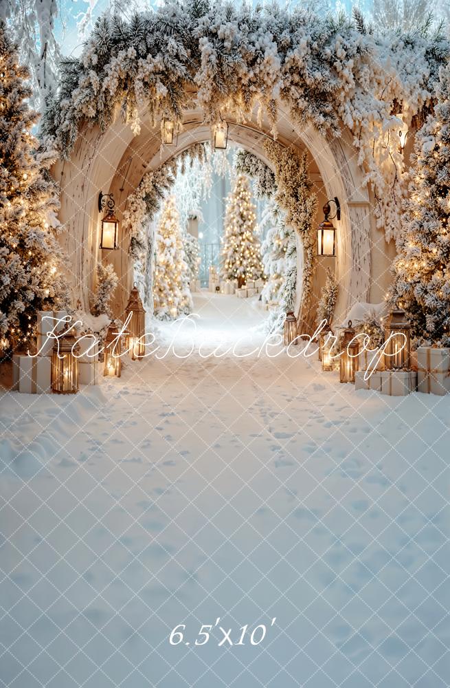 Kate Weihnachten Verschneite Bäume Torbogen Weiß Fleece Hintergrund Entworfen von Emetselch - Kate Backdrop.de