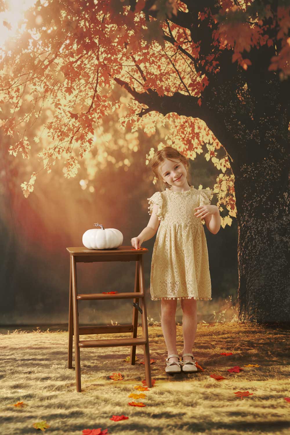 Kate Aprikosenfarbenes Spitzenkleid mit Flügelärmeln für Fotografie - Kate Backdrop.de