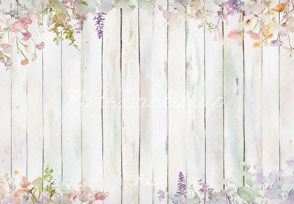 Kate Blumen Holz Weiß Pastell Hintergrund Entworfen von Mini MakeBelieve - Kate Backdrop.de