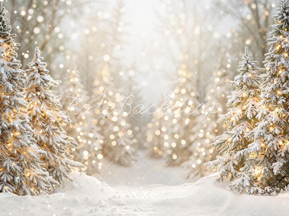 Kate Weihnachten Winterwald Schneebedeckte Bäume Warmweiß Fleece Hintergrund Entworfen von Emetselch - Kate Backdrop.de