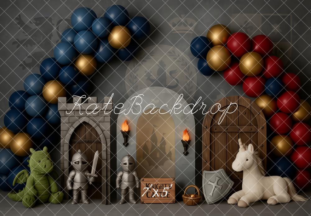 Kate Ritter Burg Ballons Drachen Einhorn Hintergrund Entworfen von Patty Roberts - Kate Backdrop.de