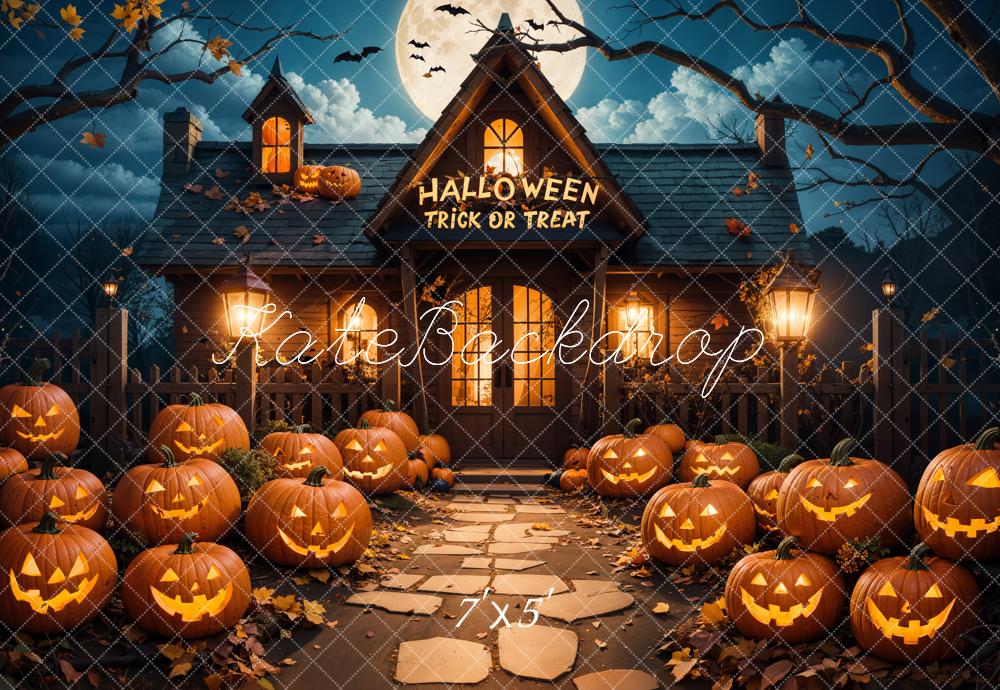 Kate Halloween Kürbisse Haus Nacht Hintergrund Entworfen von Emetselch - Kate Backdrop.de
