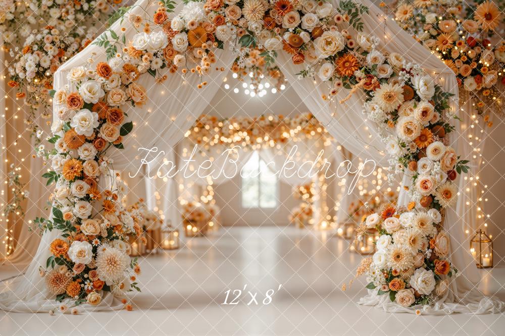 Kate Hochzeit Blumenbogen Lichter Creme Hintergrund Entworfen von Emetselch - Kate Backdrop.de