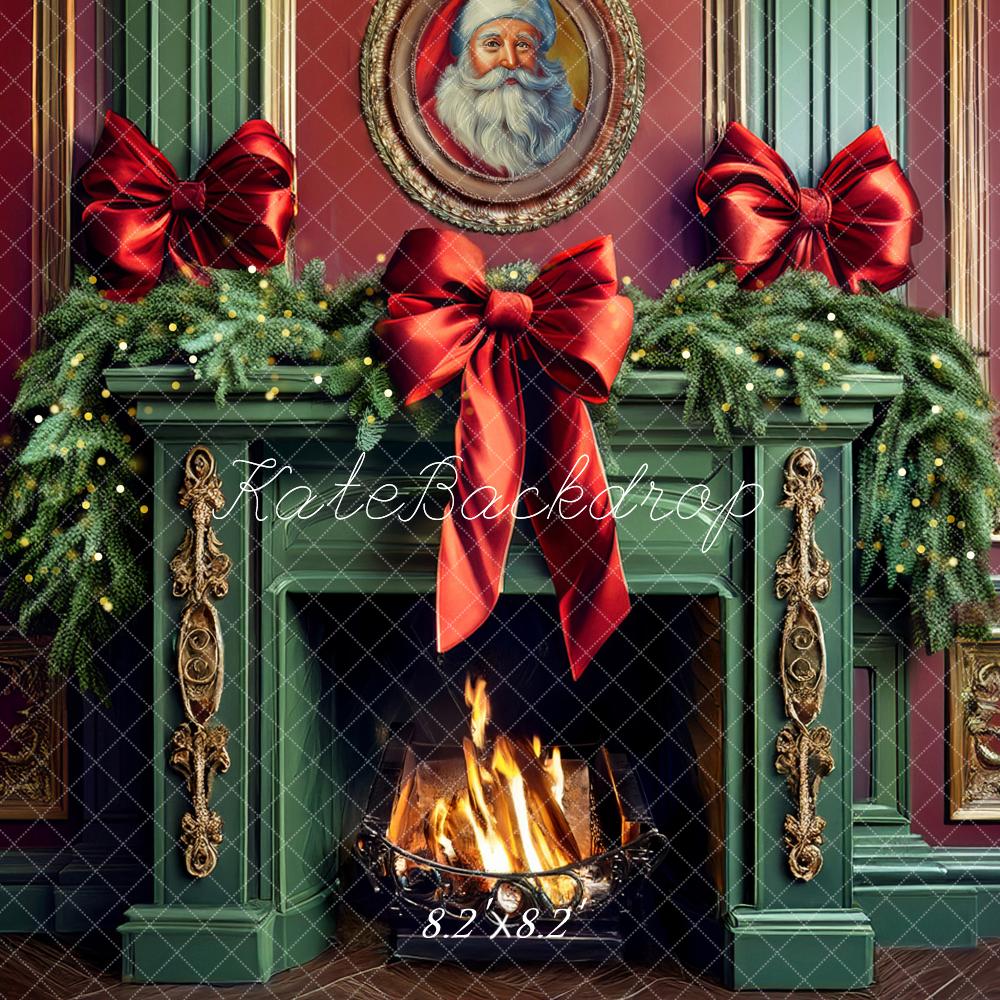 Kate Weihnachten Kamin Tannenzweige Rot Hintergrund Entworfen von Mandy Ringe