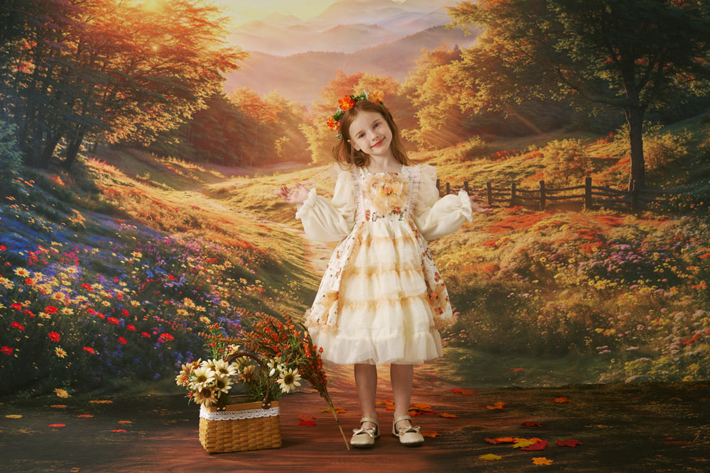 Kate Herbst Halloween Blumen Gelb Weiß Kleid für Fotografie - Kate Backdrop.de
