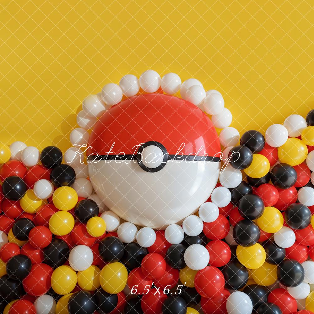 Kate Geburtstag Ballons Pokeball Gelb Hintergrund Entworfen von Emetselch - Kate Backdrop.de
