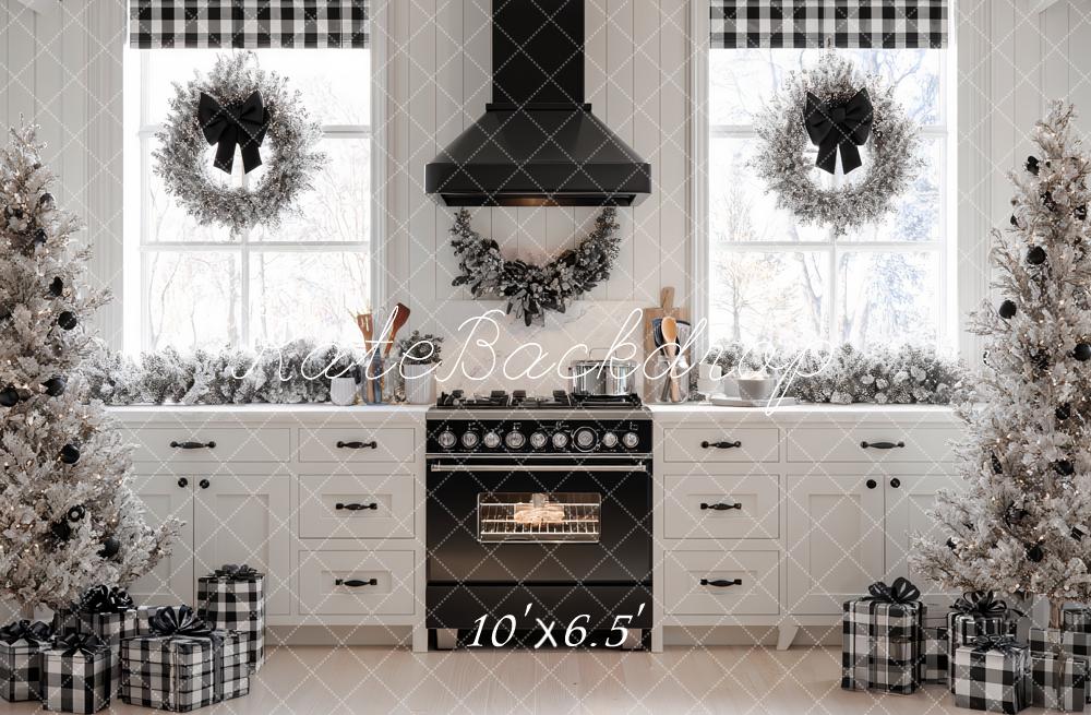 Kate Weihnachten Küche Schwarz Weiß Hintergrund Entworfen von Ashley Paul