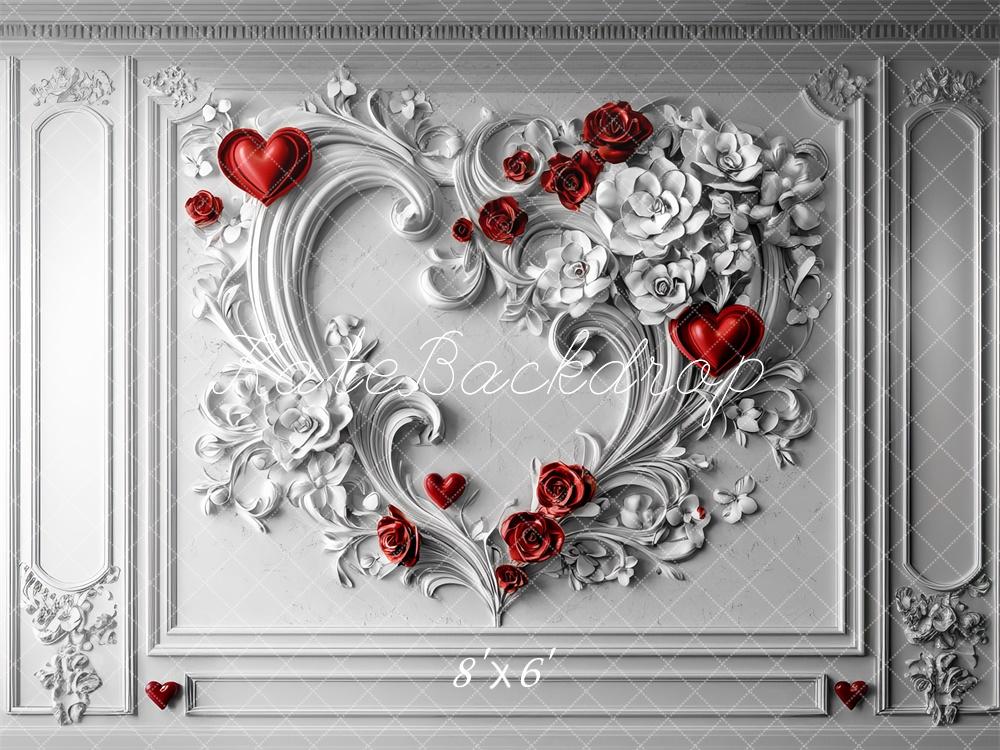 Kate Valentinstag Herz Rosen Barock Weiß Hintergrund Entworfen von Mini MakeBelieve