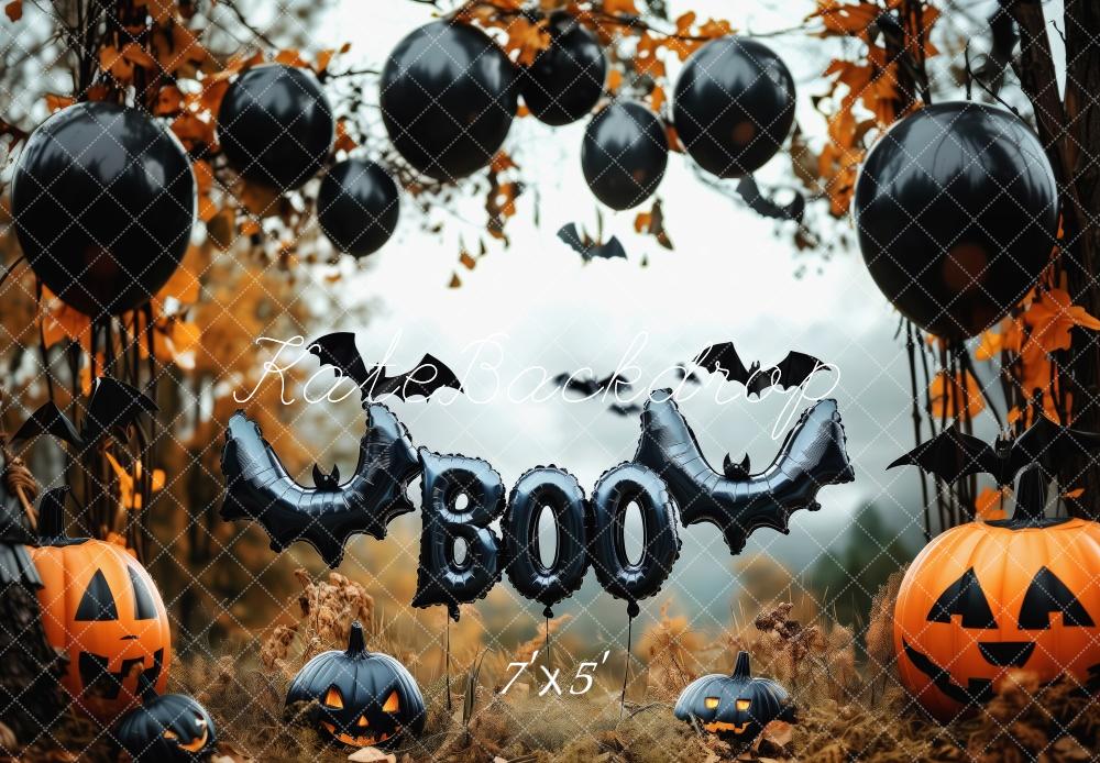 Kate Halloween Kürbisse Ballons Fledermäuse Hintergrund Entworfen von Patty Roberts - Kate Backdrop.de