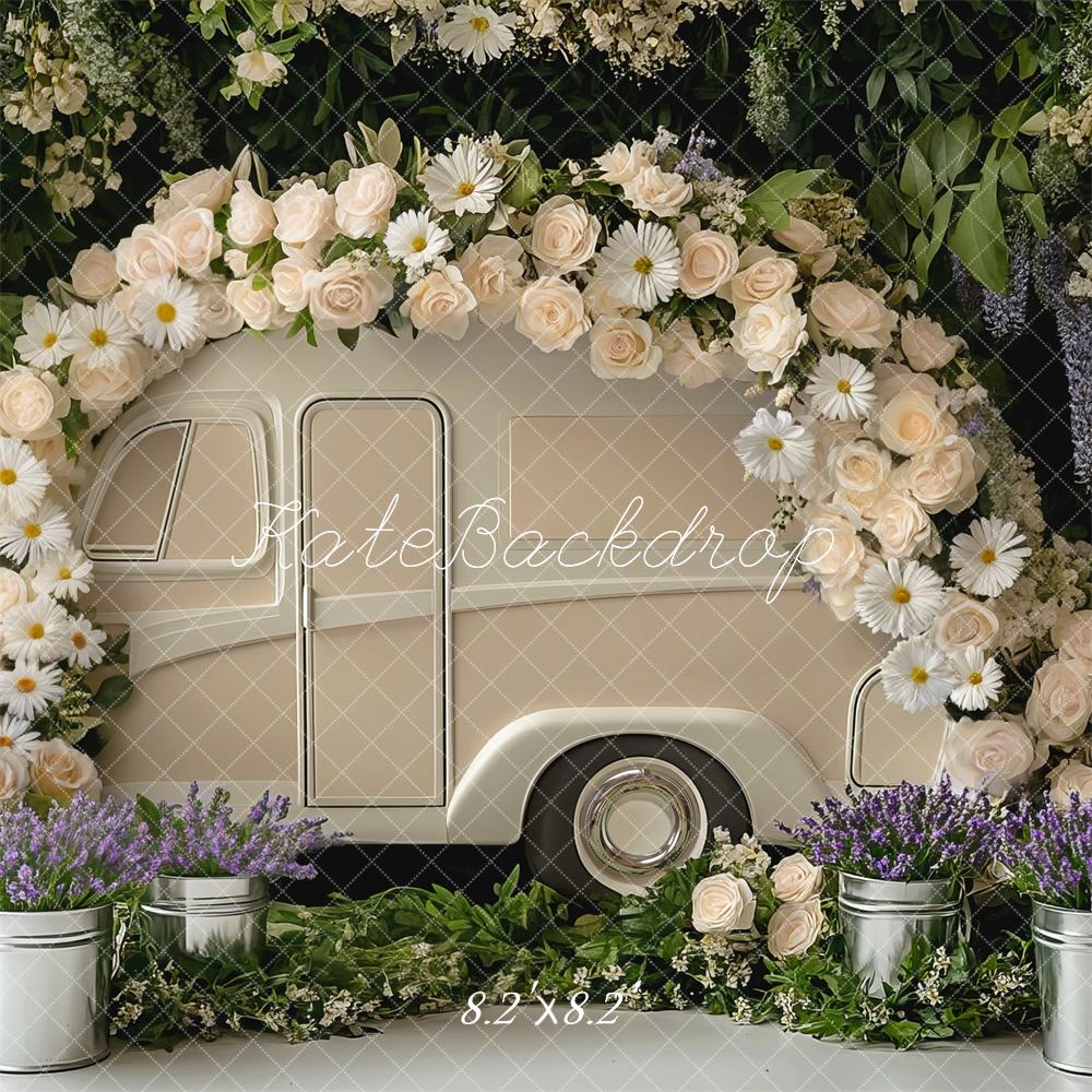Kate Hochzeit Wohnwagen Blumenkranz Vintage Hintergrund Entworfen von Mini MakeBelieve