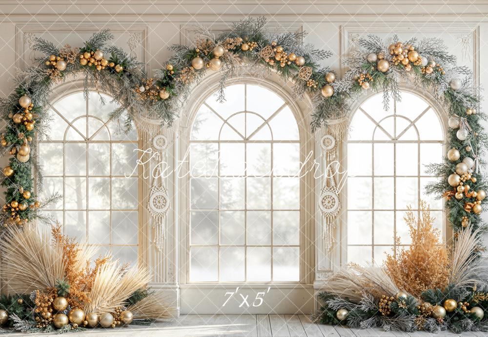 Kate Weihnachten Fenster Girlanden Gold Hintergrund Entworfen von Emetselch - Kate Backdrop.de