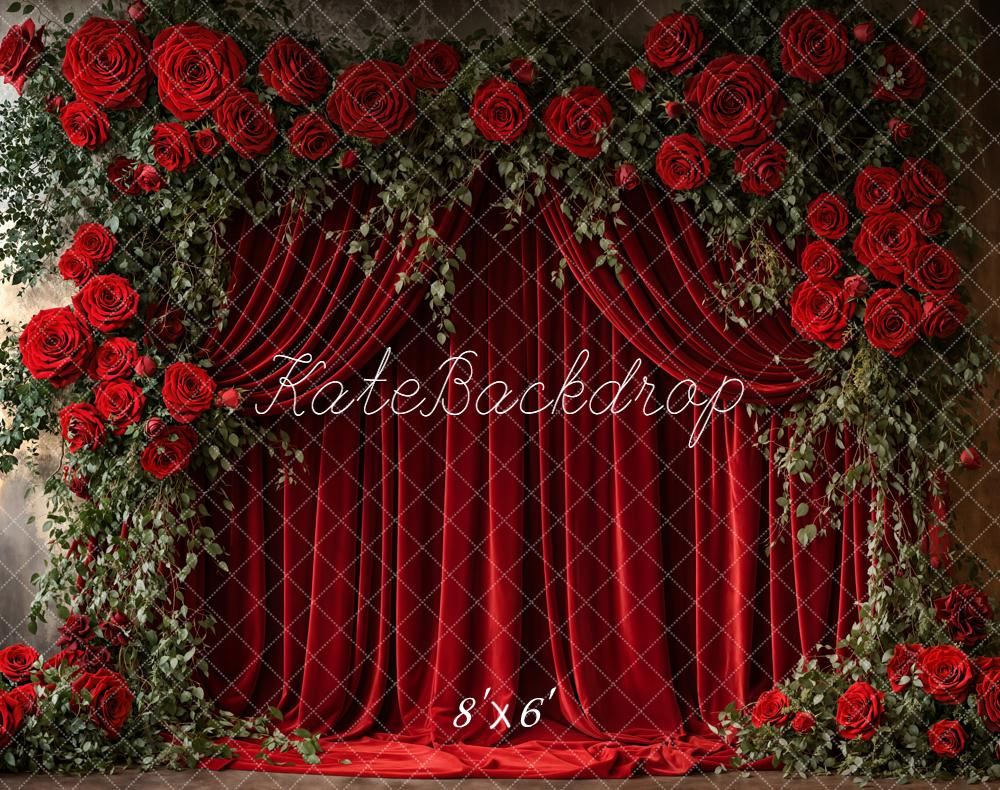Kate Romantik Rote Rosen Vorhang Fleece Hintergrund Entworfen von Emetselch - Kate Backdrop.de