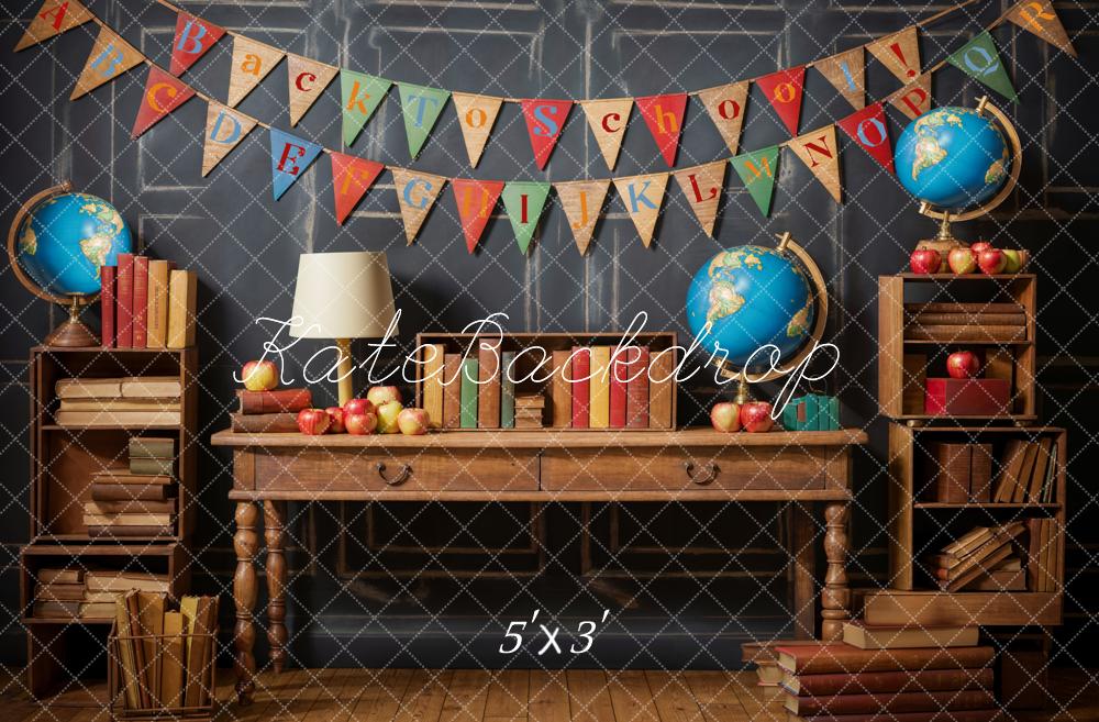 50%OFF-Kate Zurück zur Schule Globus Bücher Schwarze Retro Wand Hintergrund - Kate Backdrop.de