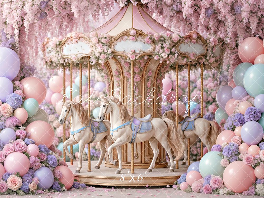 Kate Kinder Karussell Blumen Pastell Hintergrund Entworfen von Ashley Paul - Kate Backdrop.de