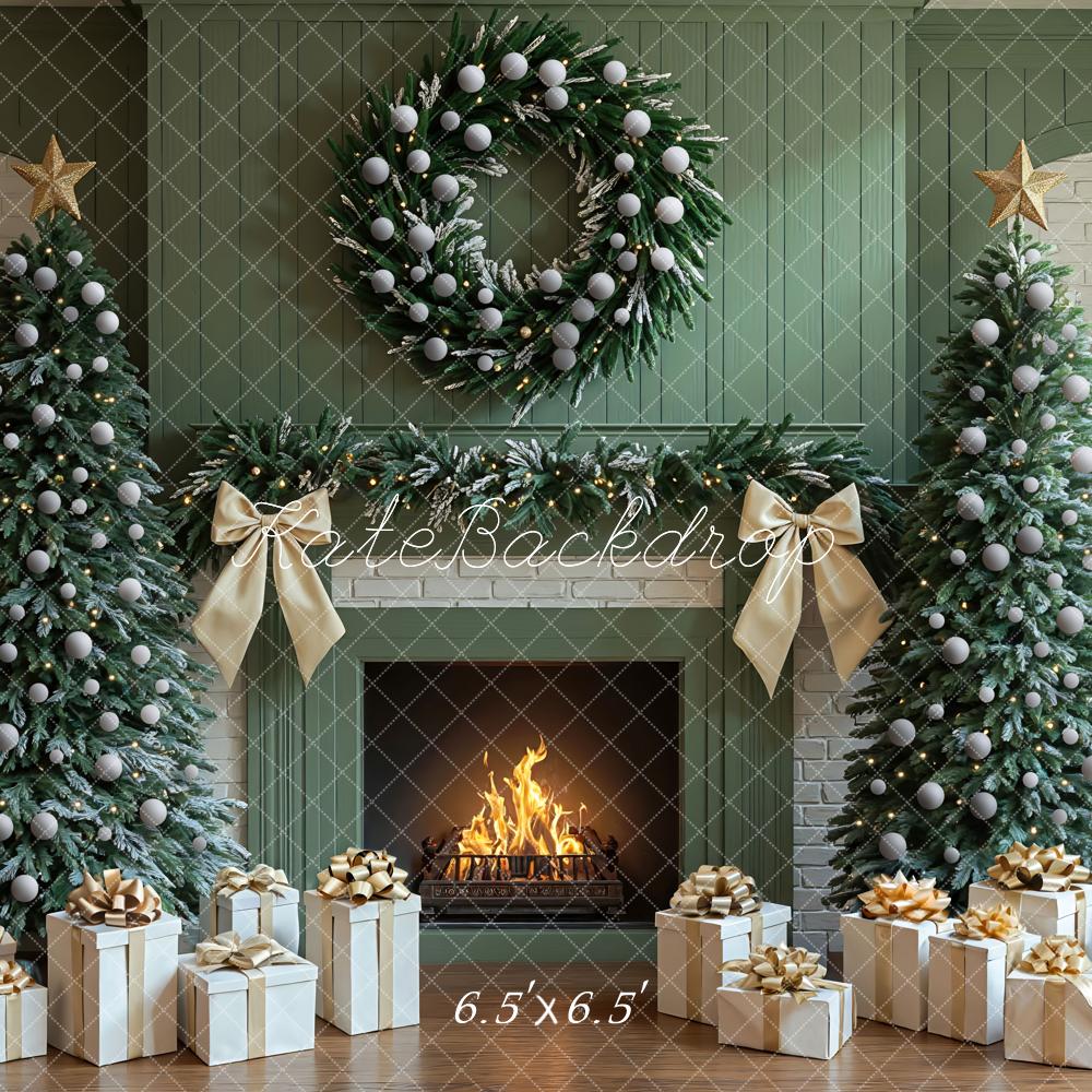 Kate Weihnachten Kamin Tannenbaum Grün Hintergrund Entworfen von Mini MakeBelieve - Kate Backdrop.de
