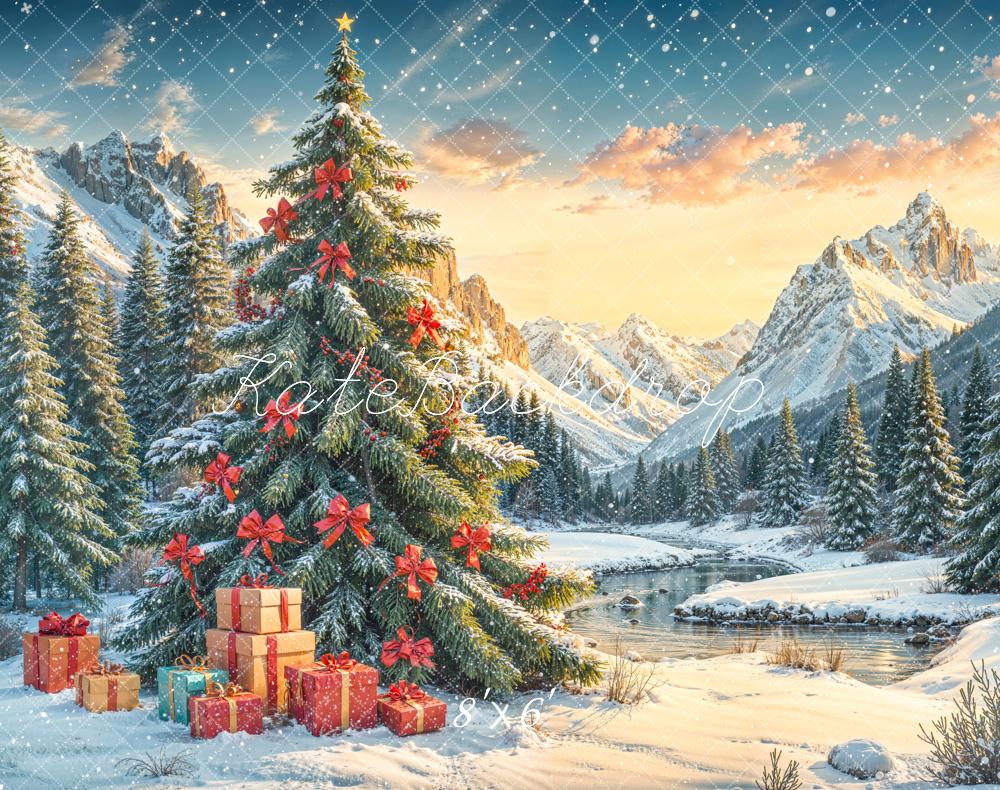 Kate Weihnachten Tannenbaum Geschenke Winterlandschaft Fleece Hintergrund Entworfen von Emetselch - Kate Backdrop.de