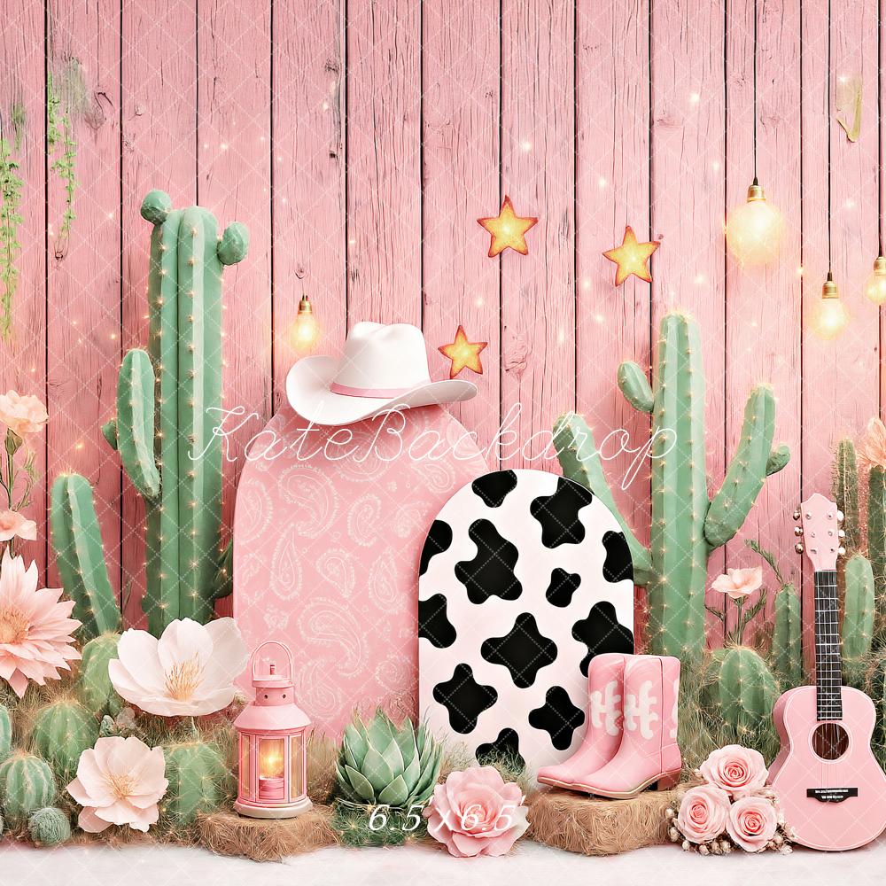 Kate Western Kaktus Blume Rosa Hintergrund Entworfen von Ashley Paul - Kate Backdrop.de