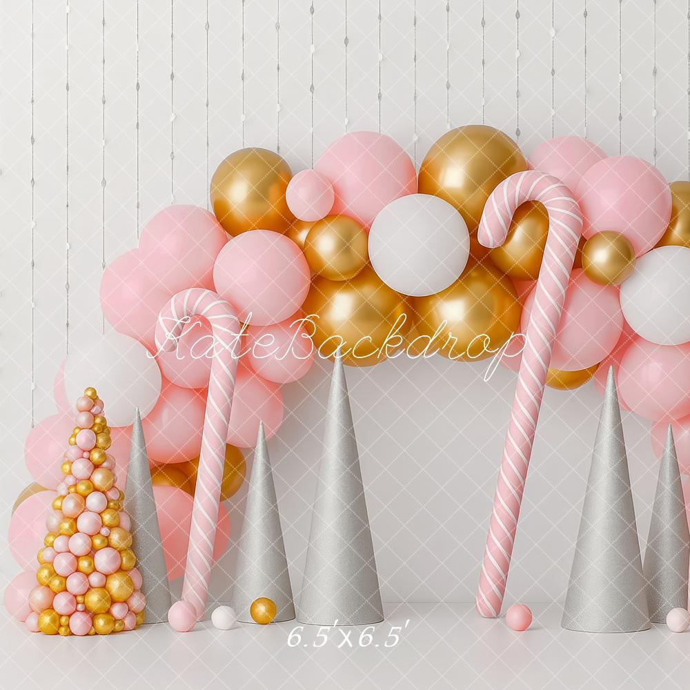 Kate Weihnachten Ballonbogen Zuckerstangen Pastell Hintergrund Entworfen von Patty Roberts - Kate Backdrop.de