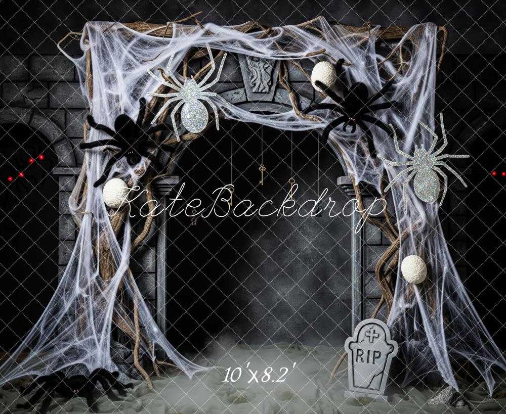 Kate Halloween Spinnennetz Spinnen Steinmauer Hintergrund Entworfen von Patty Roberts