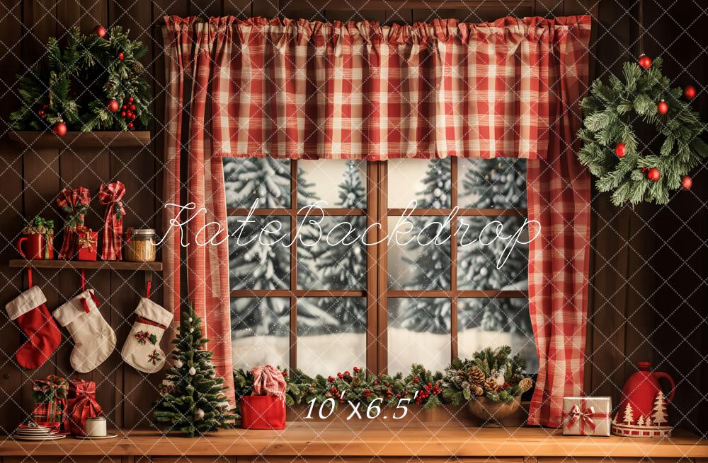 Kate Weihnachten Fenster Strümpfe Rot Hintergrund Entworfen von Emetselch - Kate Backdrop.de
