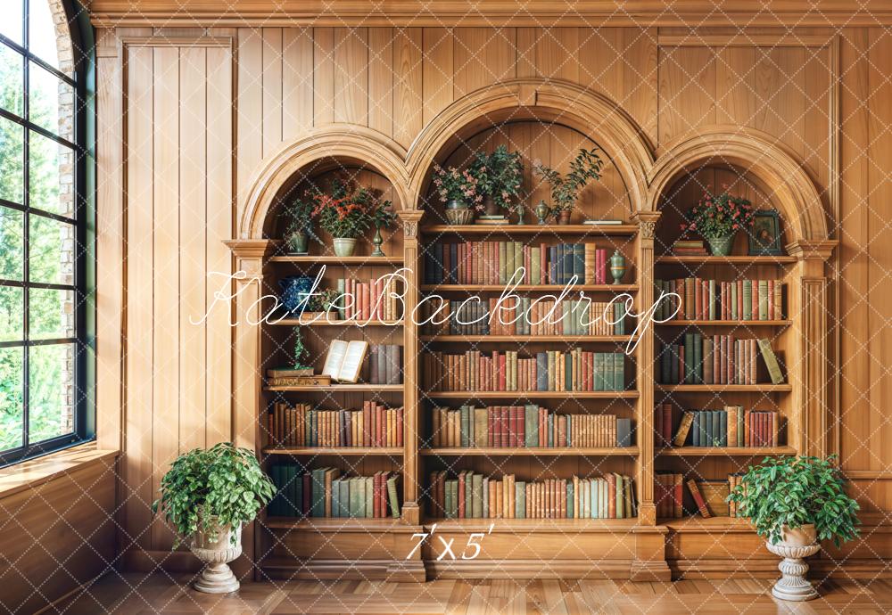 Kate Bibliothek Bücherregal Pflanzen Holz Hintergrund Entworfen von Emetselch