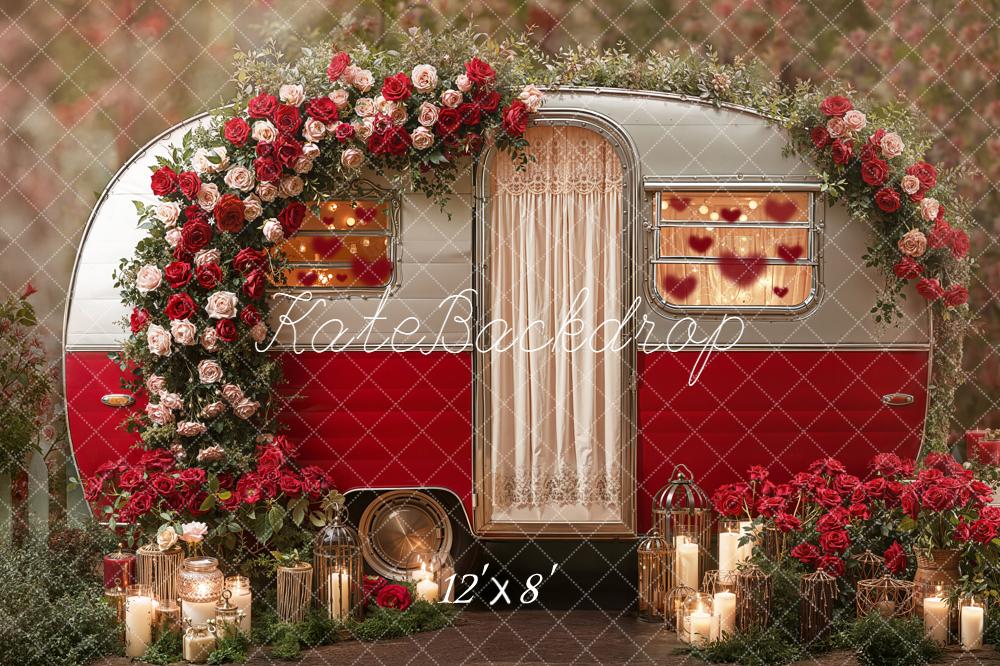Kate Valentinstag Wohnwagen Rosen Romantisch Fleece Hintergrund Entworfen von Emetselch